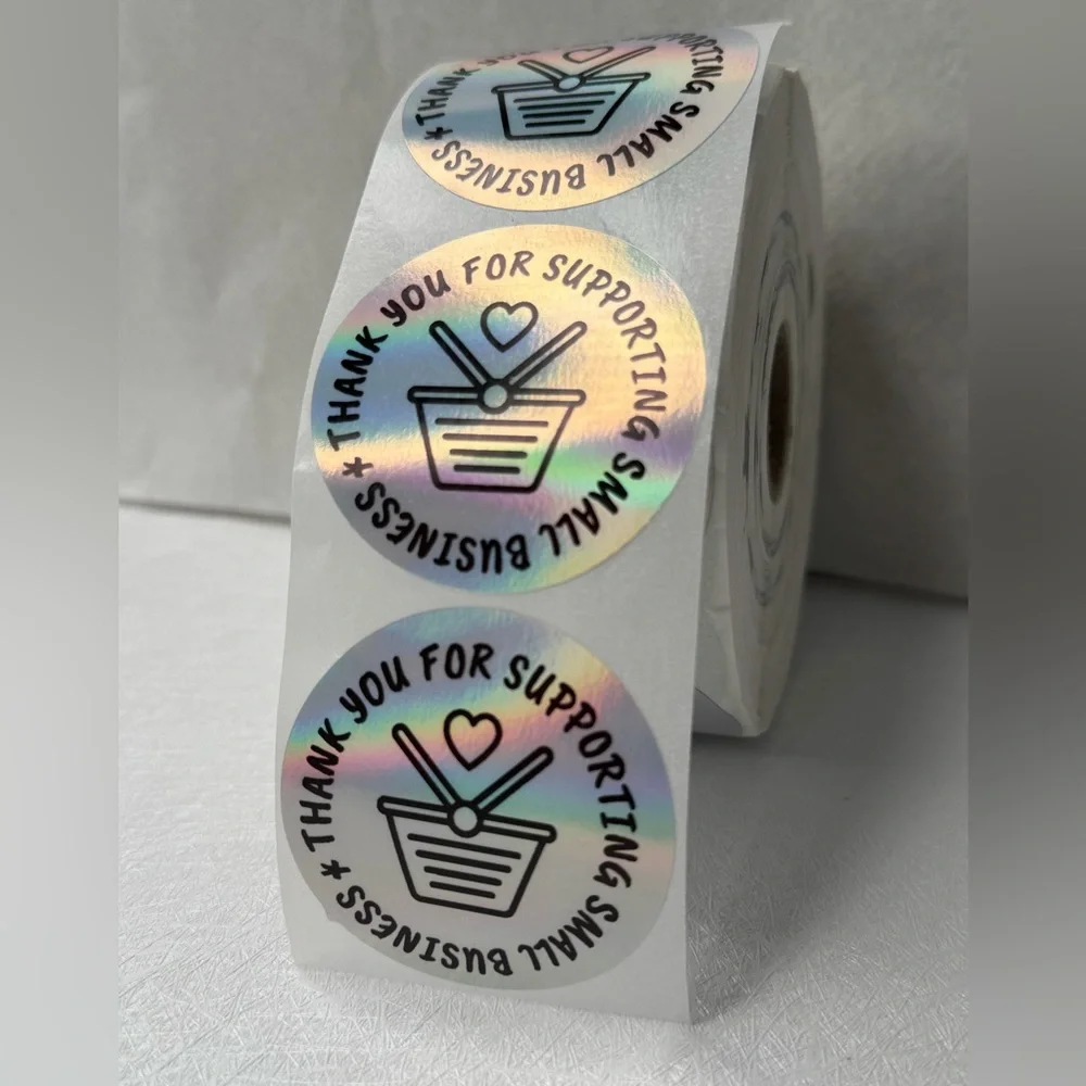 100pcs Thank You Stickers Holographic Small Business Labels 2”